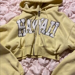 Yellow Cropped Hoodie with Hawaii Print